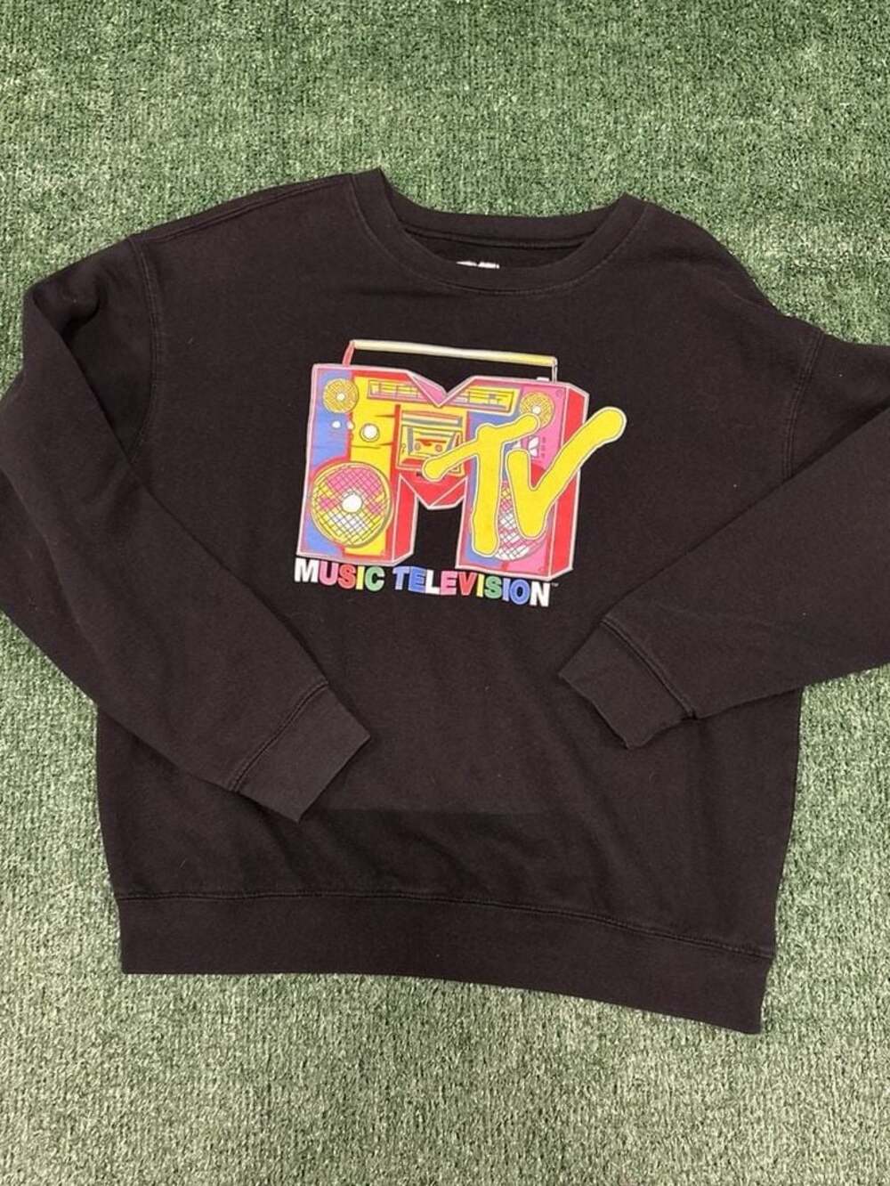 MTV Music Television Retro Boombox Logo Graphic Sweatshirt Black Large